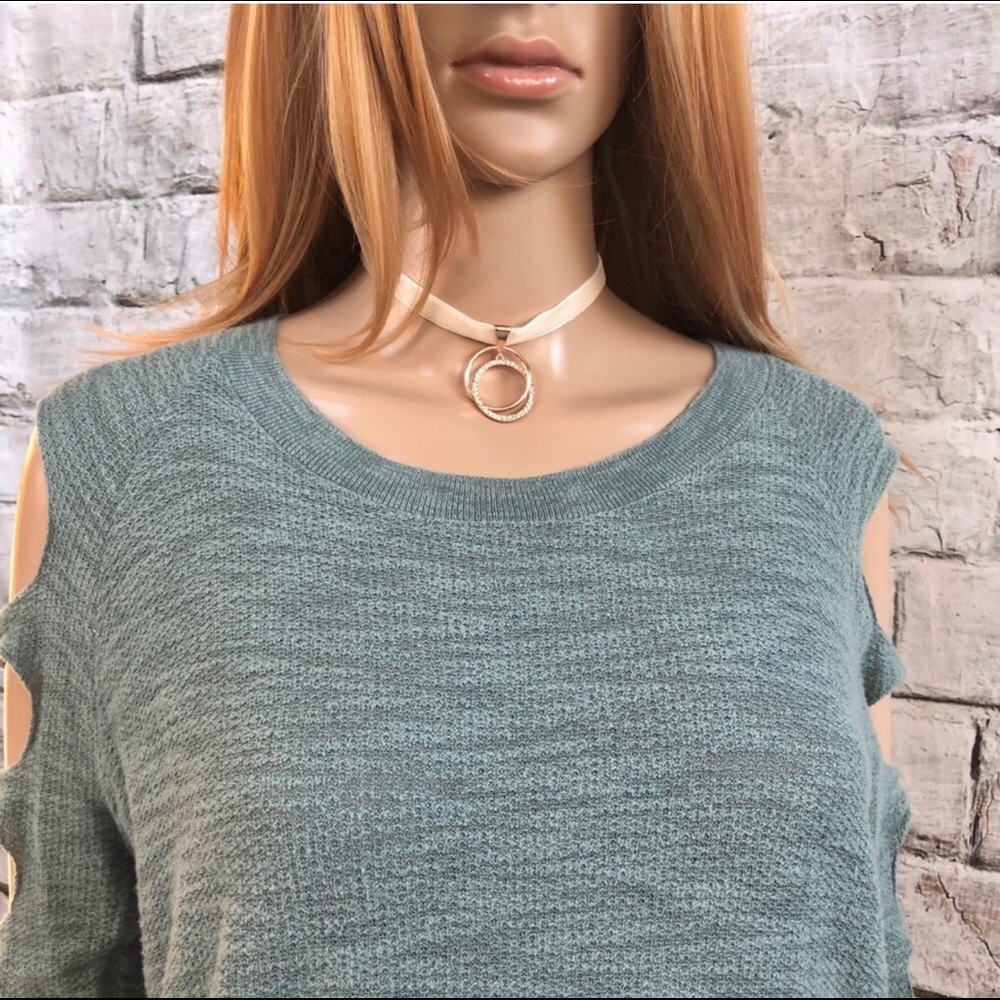 Express Pale Green Cold-Shoulder Tunic Sweater - Picture 4 of 8